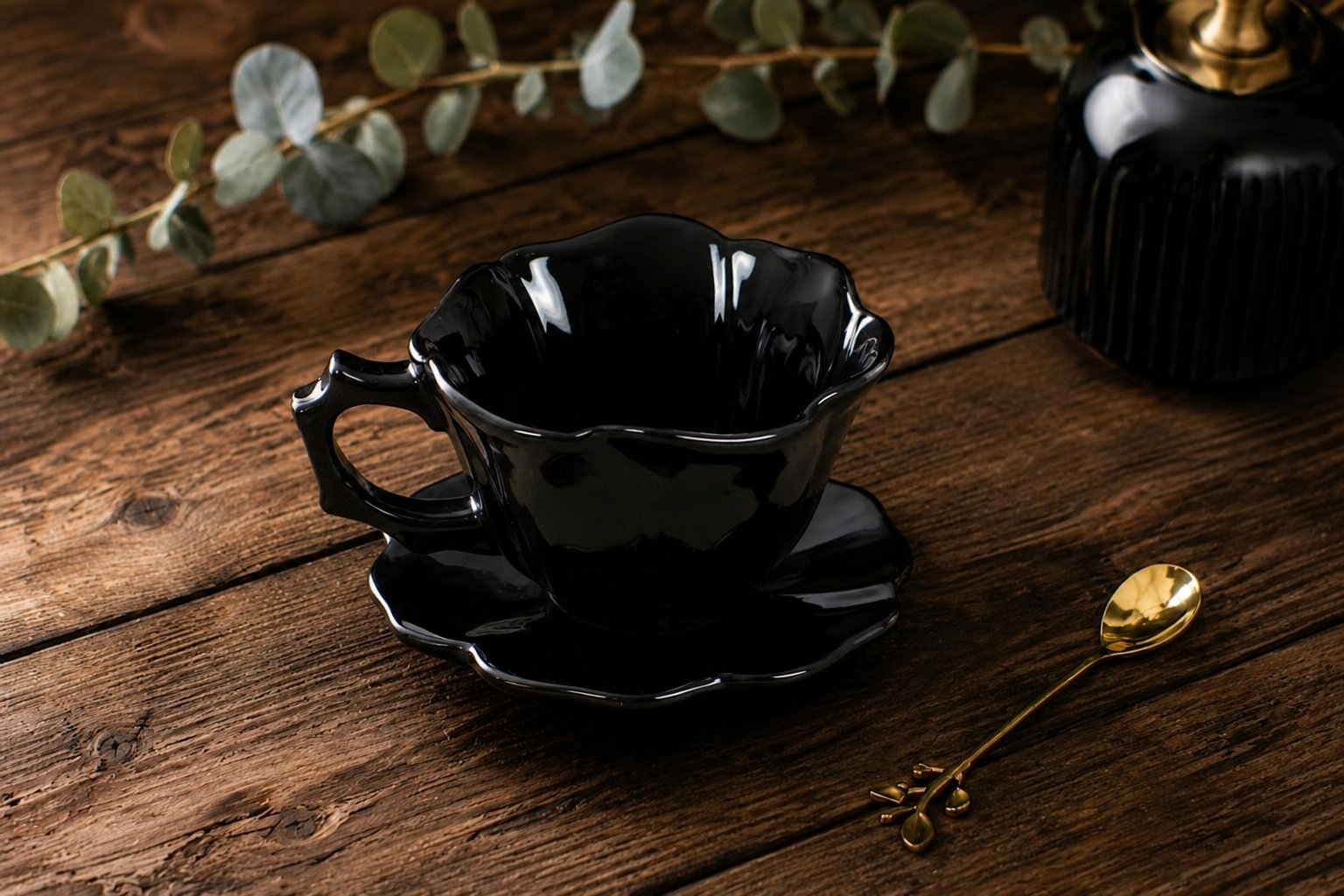 Black Rose Tea Cup & Saucer