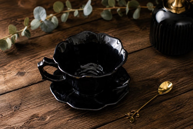 Black Rose Tea Cup & Saucer