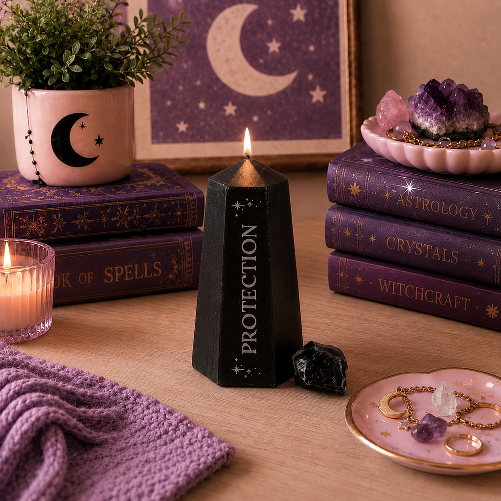 Protection Obsidian Crystal Candle