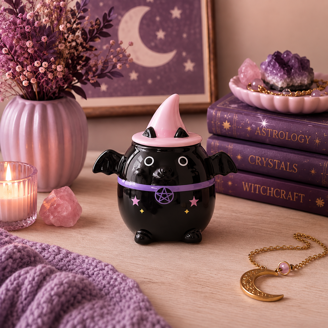 Witchy Bat Cauldron Oil Burner with Free Item
