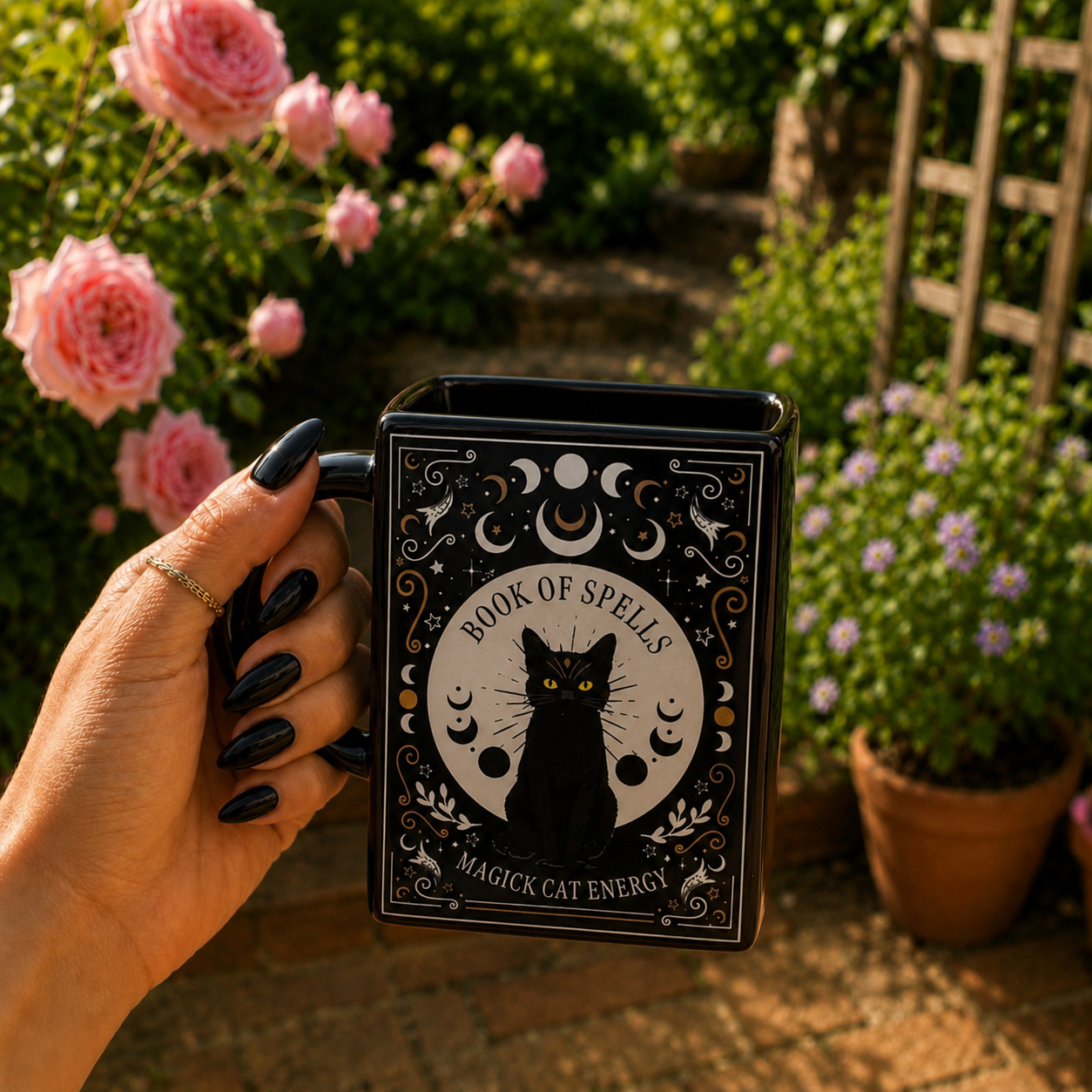 Black Cat Book Shaped Mug with Keyring
