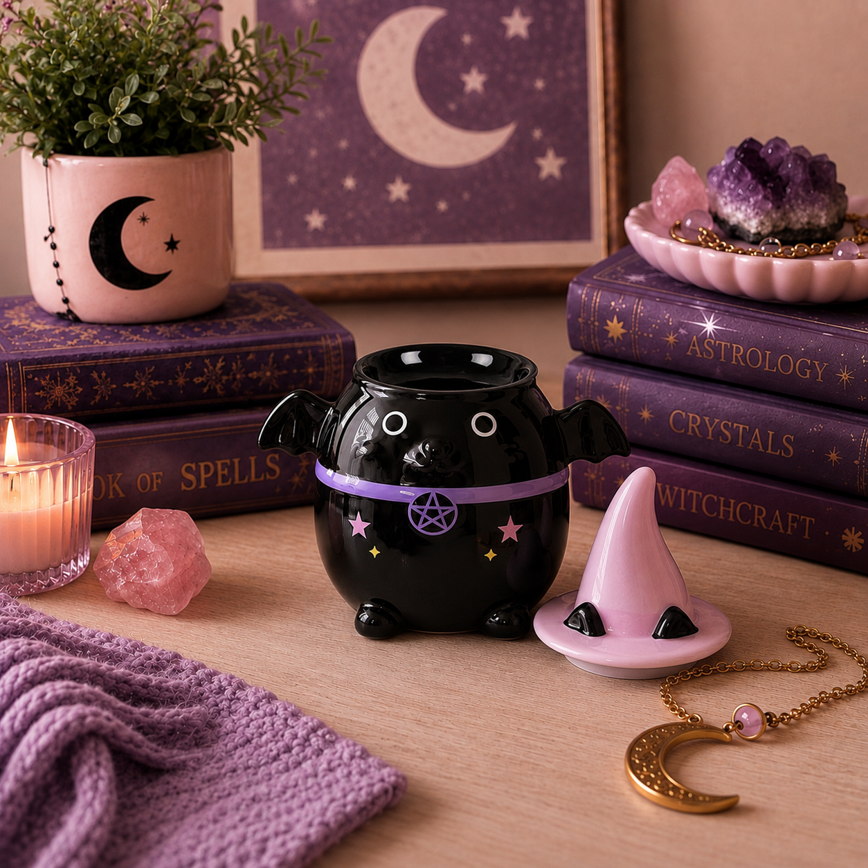 Witchy Bat Cauldron Oil Burner with Free Item