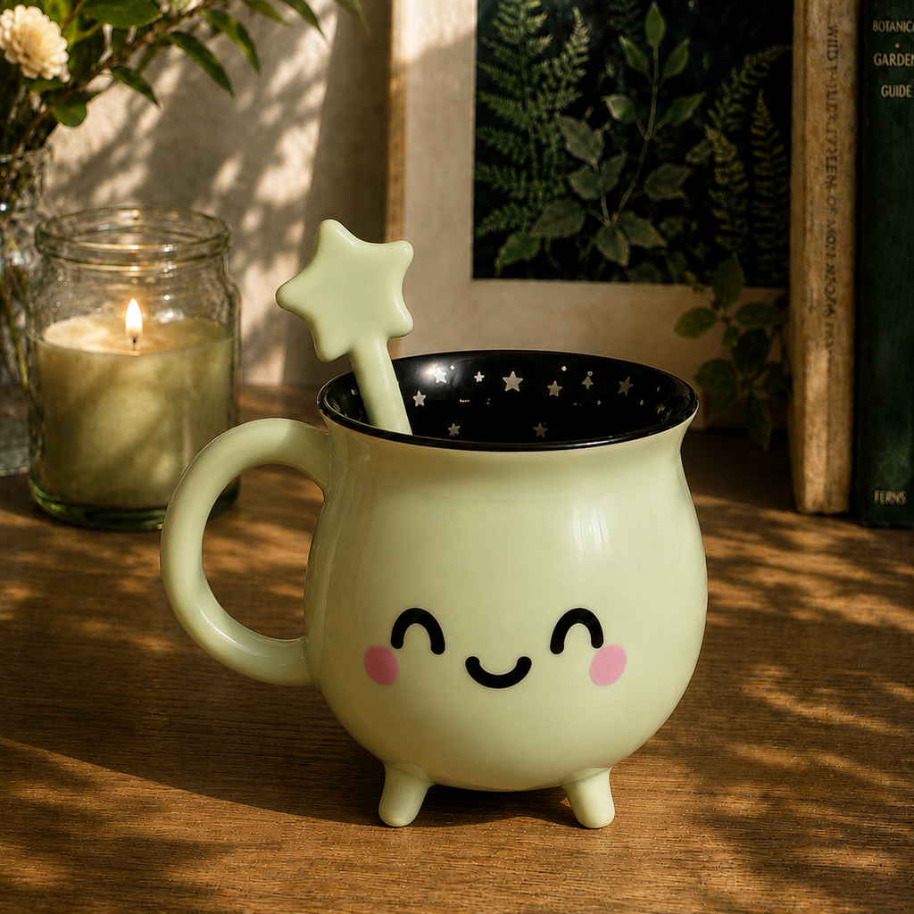 Mint Green Cauldron Mug with Wand Stirrer