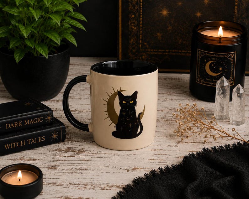 Celestial Black Cat Moon Mug