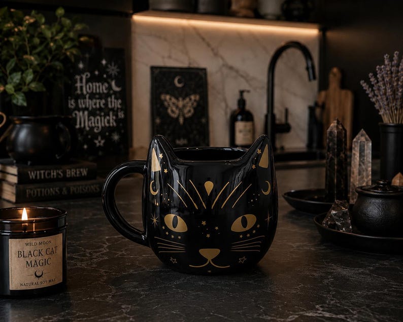 Black Cat Golden Face Mug