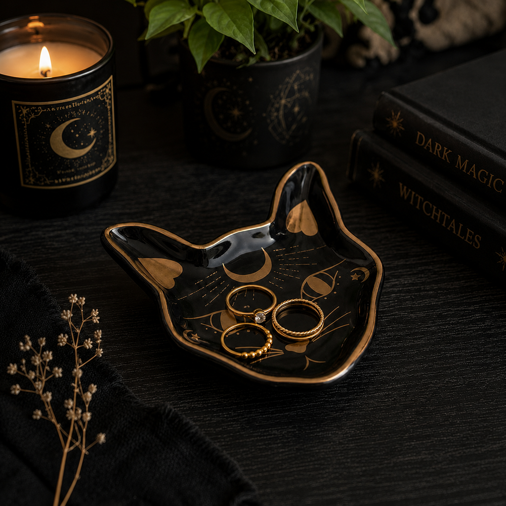 Black Cat Face Trinket Dish