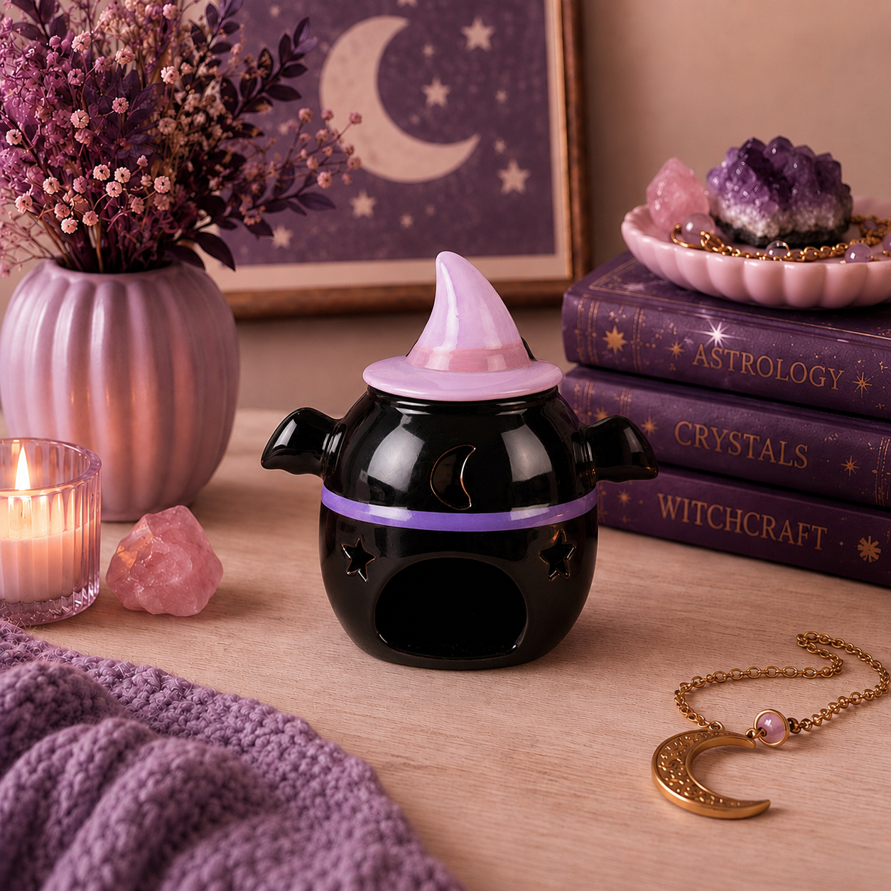 Witchy Bat Cauldron Oil Burner with Free Item