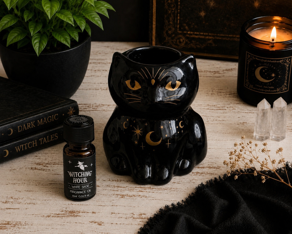 Celestial Black Cat Oil Burner With 10ml